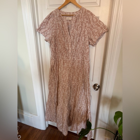 Anthropologie The Somerset Maxi Dress Print Smocked Brown Ivory Sand 2X - Picture 9 of 13